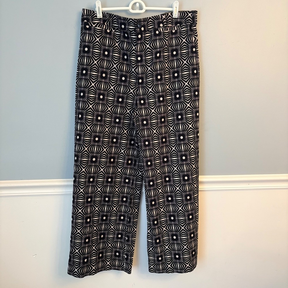 Maeve Anthropologie Ettie High Rise Crop Wide Leg Pants Black White Plus Size 34